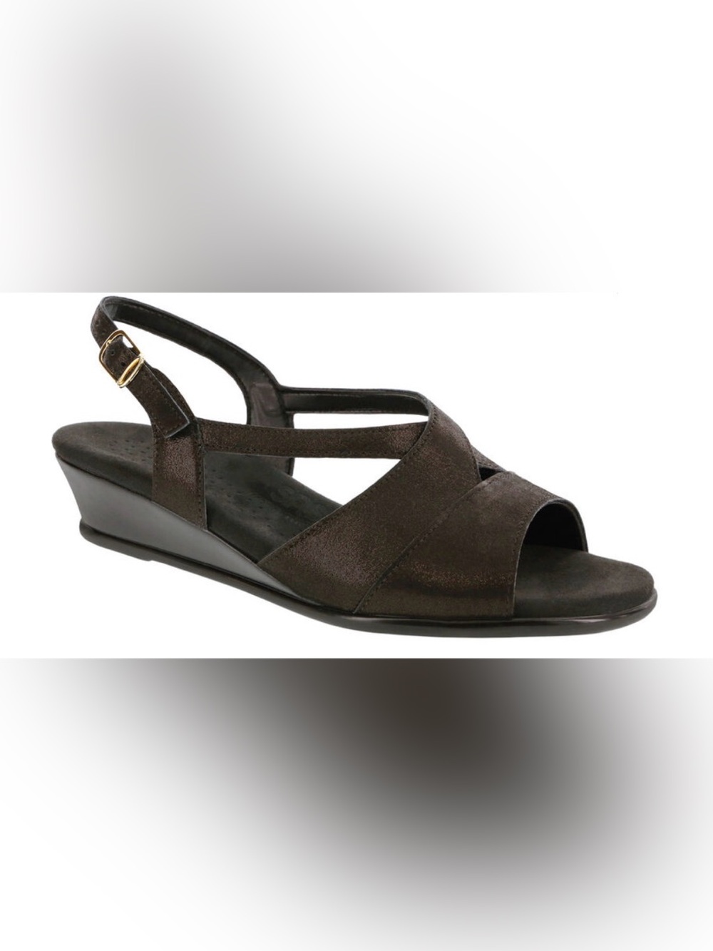 SAS Dark Black Glittery Slingback Wedge Sandal Comfort Sz 10